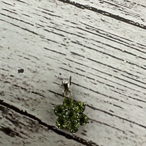 Elegant Silver and Green Peridot Floral Pendant
